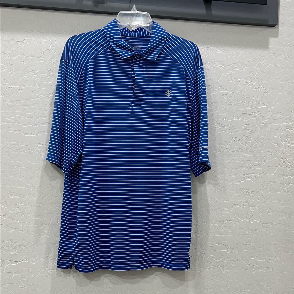Coolibar Navy and White Striped Polo Shirt